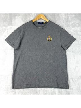 Polo Ralph Lauren Crest Logo T-Shirt Gray Classic Fit Size M Preppy Cotton Y2K